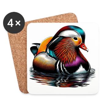 Canard mandarin - Dessous de verre (lot de 4) - blanc - Devant