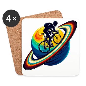 Cyclist on Saturn - Coasters (set of 4) - white - Front