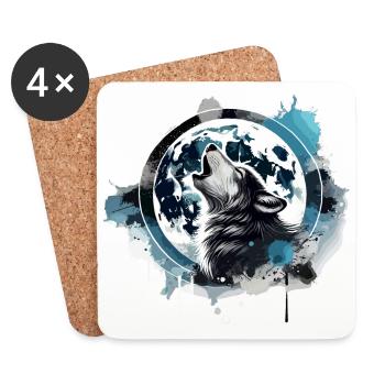 loup hurlant - Dessous de verre (lot de 4) - blanc - Devant