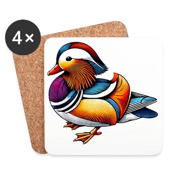 Canard mandarin - Dessous de verre (lot de 4) - blanc - Devant