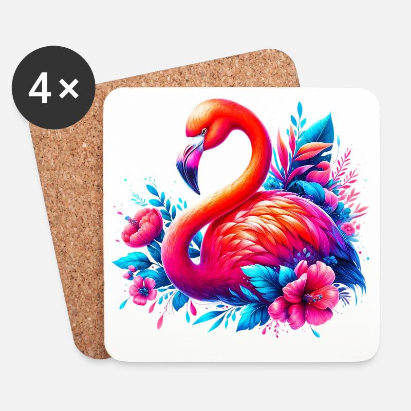 Flamingo - Untersetzer (4er-Set) - Weiß