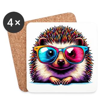 Igel mit Sonnenbrille - Untersetzer (4er-Set) - Weiß - Vorne