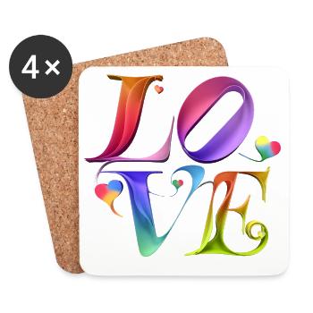 Bunte Herzensliebe Schriftkunst - Untersetzer (4er-Set) - Weiß - Vorne