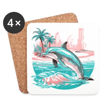 Dolphin Summer Sun Beach Sea Palm Trees Vacation - Coasters (set of 4) - white - Front