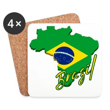 Map of Brazil, flag of Brazil - Coasters (set of 4) - white - Front