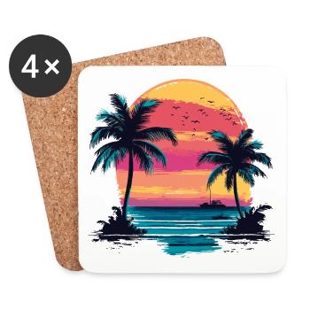 Summer Beach Sea Palm Trees Vacation Summer Time - Coasters (set of 4) - white - Front