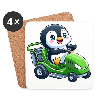 Süßer Pinguin Rasenmäher Gartenbau  - Untersetzer (4er-Set) - Weiß - Vorne