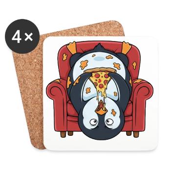 Lustig Pinguin mit Pizza Cartoon Fast Food Italien - Untersetzer (4er-Set) - Weiß - Vorne