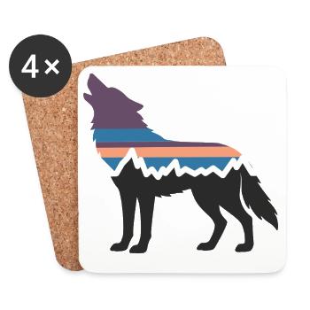 Wolf Dog Mountain Landscape Forest Hiking Silhouette - Coasters (set of 4) - white - Front