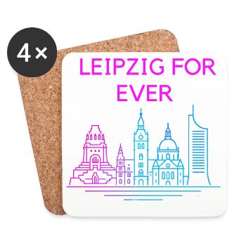 Leipzig Für Immer Neon Skyline - Untersetzer (4er-Set) - Weiß - Vorne