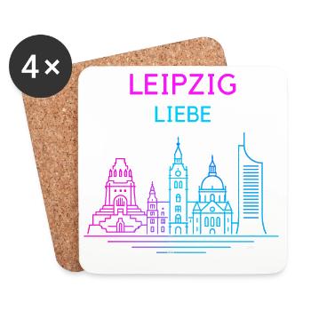 Leipzig Neon Skyline Liebe - Untersetzer (4er-Set) - Weiß - Vorne