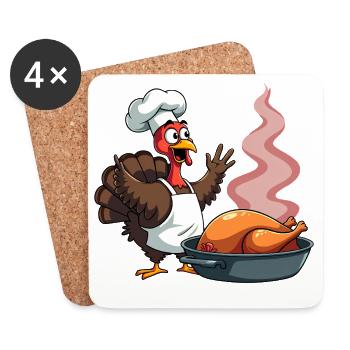 Cuisinier de dinde de Thanksgiving - Dessous de verre (lot de 4) - blanc - Devant