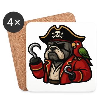 Bulldogge Pirat mit Papagei Lustiger Hund Cartoon - Untersetzer (4er-Set) - Weiß - Vorne