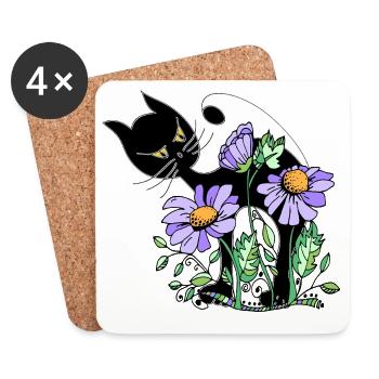 Katze - Untersetzer (4er-Set) - Weiß - Vorne
