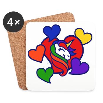 Rainbow Heart Unicorn - Coasters (set of 4) - white - Front
