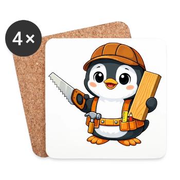 Pingouin, Artisan, Charpentier, Charpentier, Menuisier - Dessous de verre (lot de 4) - blanc - Devant