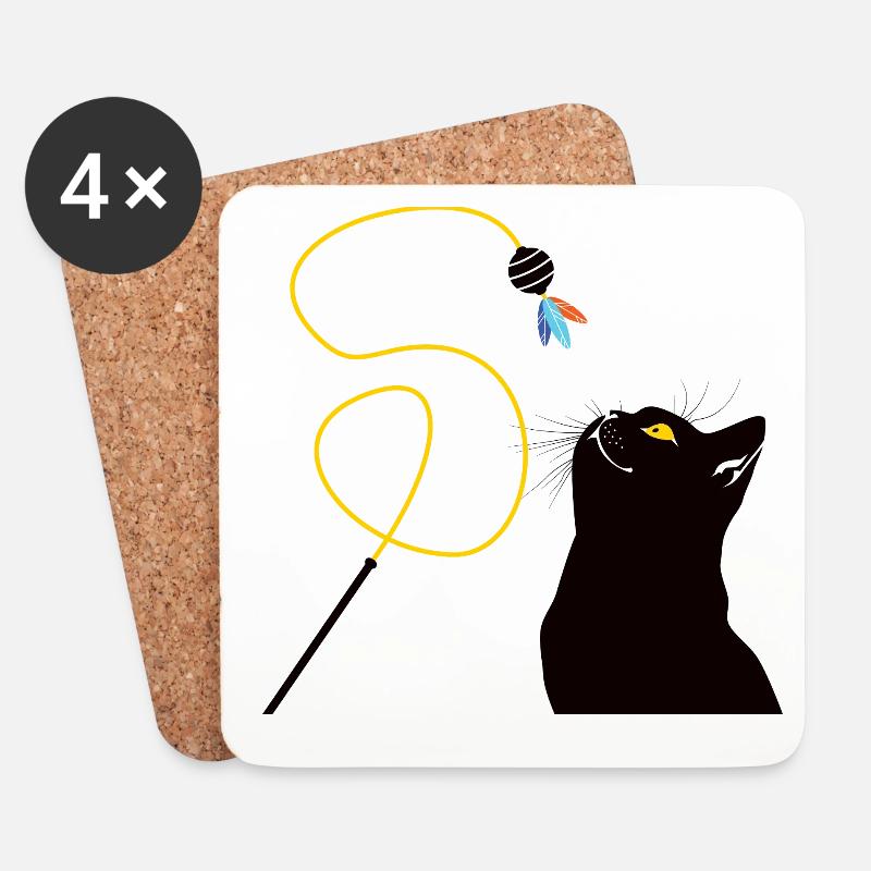Katze mit Spielzeugangel - Untersetzer (4er-Set) - Weiß