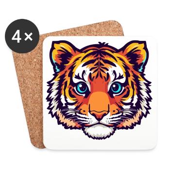 Bunter Tigerkopf Illustration - Untersetzer (4er-Set) - Weiß - Vorne