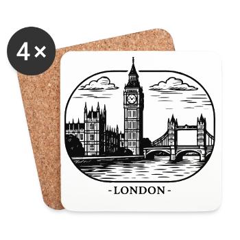 London Linienstil: Big Ben und Tower Bridge - Untersetzer (4er-Set) - Weiß - Vorne