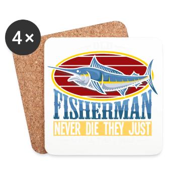 Fisherman Pensioner Senior Pension Fishing Man - Coasters (set of 4) - white - Front