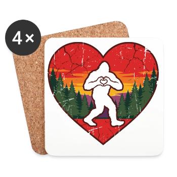 Retro Bigfoot Love Heart Sunset Forest - Coasters (set of 4) - white - Front