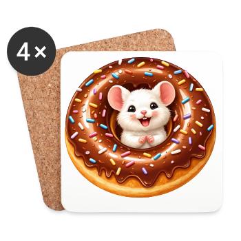 Illustration de souris mignonne dans un beignet - Dessous de verre (lot de 4) - blanc - Devant
