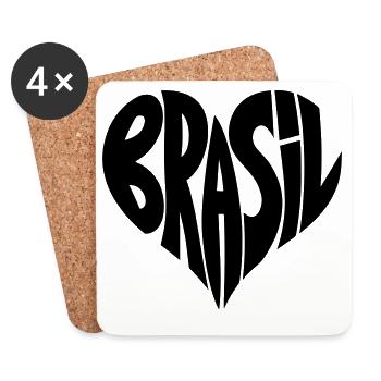 Brasil, Brazil Heart Typography - Coasters (set of 4) - white - Front