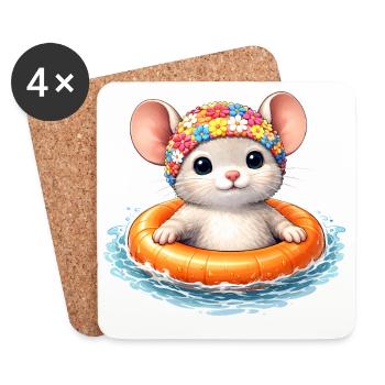Süße Maus mit Schwimmring im Wasser  - Untersetzer (4er-Set) - Weiß - Vorne
