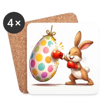 Boxender Osterhase mit Osterei-Boxsack  - Untersetzer (4er-Set) - Weiß - Vorne