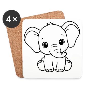 Niedliches Elefantenbaby – Schwarz und Weiß - Untersetzer (4er-Set) - Weiß - Vorne