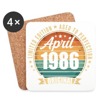 Vintage-Retro-Geburtstagsgeschenk aus dem April 1986 - Untersetzer (4er-Set) - Weiß - Vorne
