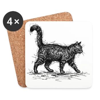 Katze Sketch – Minimalistisches Katzen Design - Untersetzer (4er-Set) - Weiß - Vorne
