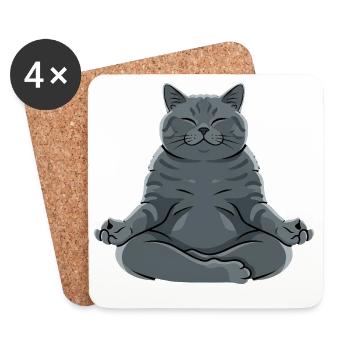 Meditating Gray Cat - Coasters (set of 4) - white - Front