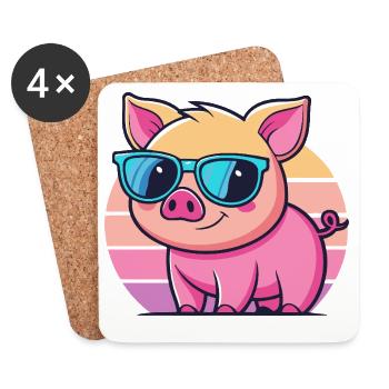 Cochon Soleil Cool avec Lunettes Bleues - Dessous de verre (lot de 4) - blanc - Devant