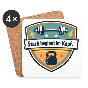 Kopfpower: Stark beginnt im Kopf - Untersetzer (4er-Set) - Weiß - Vorne