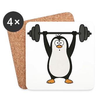 Pinguin Workout Gewichtheber Fitness Gym  - Untersetzer (4er-Set) - Weiß - Vorne