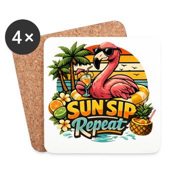 Flamingo Summer Holiday Sun Sip Repeat - Coasters (set of 4) - white - Front