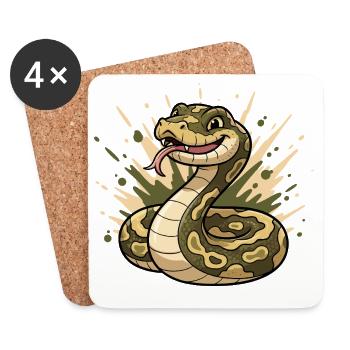 Serpent comique en camouflage avec langue - Dessous de verre (lot de 4) - blanc - Devant