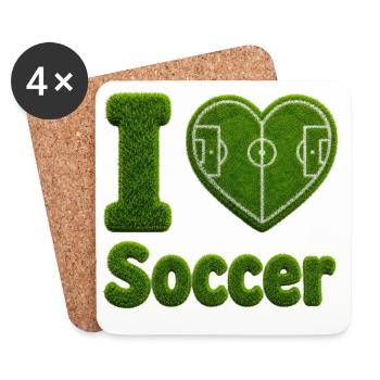 J’adore la conception de terrains de football en gazon et cœur - Dessous de verre (lot de 4) - blanc - Devant