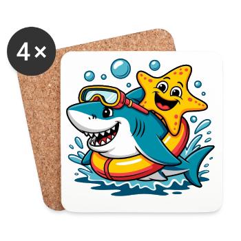Requin drôle avec une étoile de mer - Dessous de verre (lot de 4) - blanc - Devant