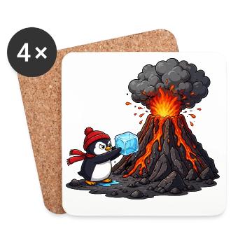 Pinguin und Vulkan mit Eiswürfel - Coasters (set of 4) - white - Front