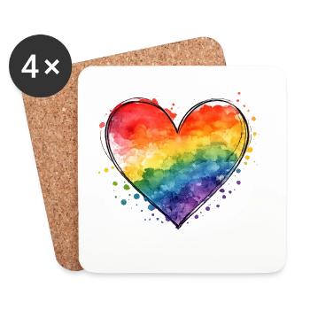 Regenbogen Herz Aquarell – Liebe & Vielfalt - Untersetzer (4er-Set) - Weiß - Vorne