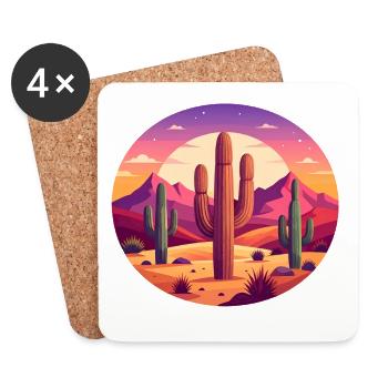 Desert Cactus Sunset Circle - Coasters (set of 4) - white - Front