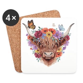 Blumenkrone Kuhporträt - Untersetzer (4er-Set) - Weiß - Vorne