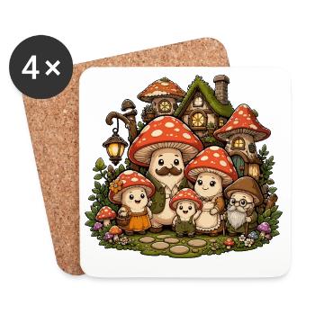 Famille de la forêt des contes de fées aux champignons - Dessous de verre (lot de 4) - blanc - Devant