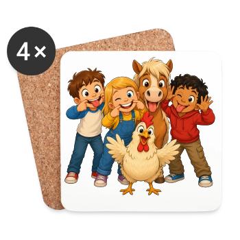 Kinder machen Grimassen mit lustigen Hoftieren - Untersetzer (4er-Set) - Weiß - Vorne