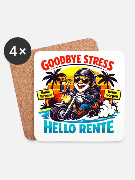Schluss mit Stress: Hallo Rente - Untersetzer (4er-Set) - Weiß