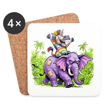 Regenbogen Zebra-Einhorn auf Lila Elefantenritt - Untersetzer (4er-Set) - Weiß - Vorne