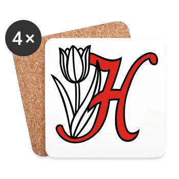 Buchstabe, Initiale, Blume - Untersetzer (4er-Set) - Weiß - Vorne