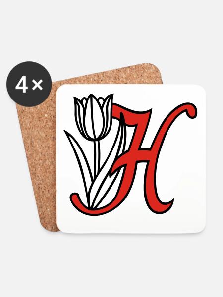 Buchstabe, Initiale, Blume - Untersetzer (4er-Set) - Weiß